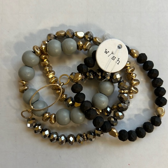 Wish Jewelry - 4 strand bracelet - grey, black, gunmetal, silver tone - (#JLB20B)